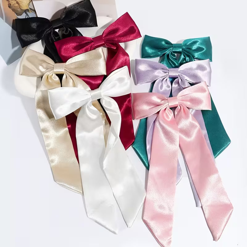 4PCS Elegant Solid-color SILK Bow Hair Clip Set for girls .