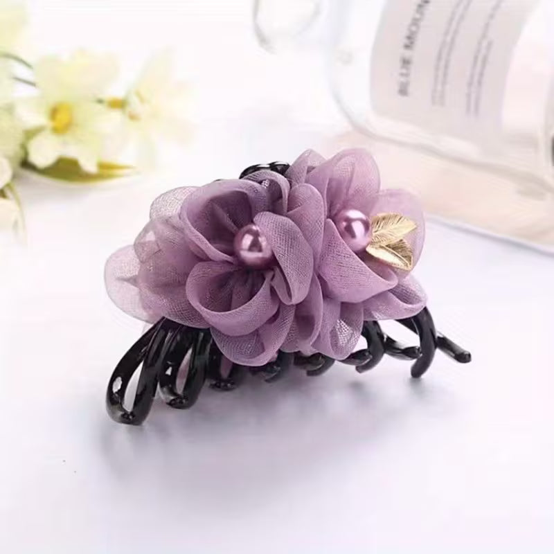 Flower Fabric Hairpin, Korean-Style Hair Claw.
