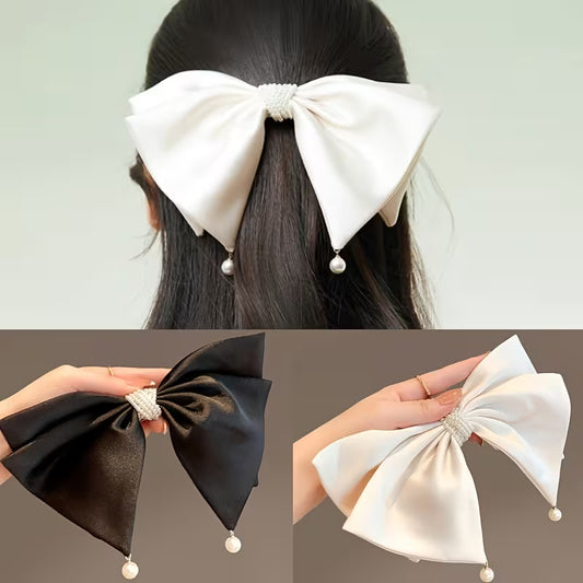 French-Style Vintage Bow & Imitation Pearl Hair Clip.