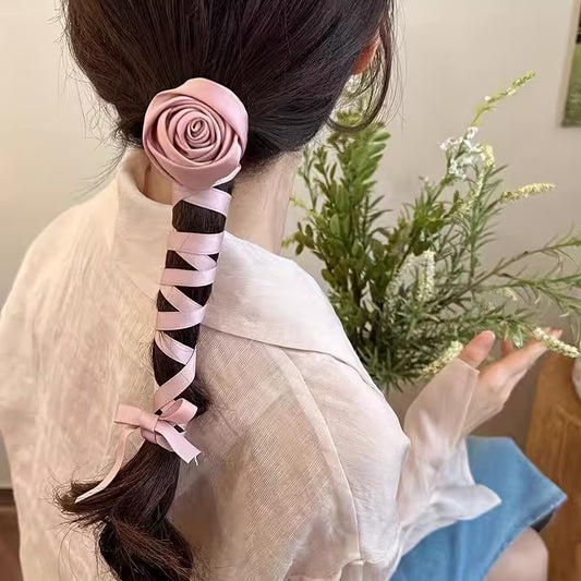 Rose Flower Hair Tie Scrunchie Ribbon, Suitable for Daily and Outdoor Use.