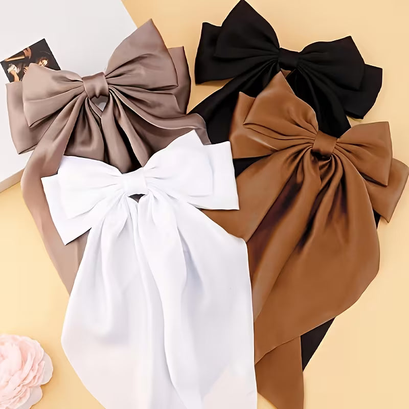 Oversized Silk Bow Hair Clips, Metal Spring Clip for girls .