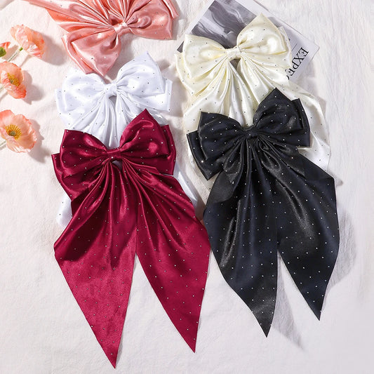 Big Satin Rhinestone Bowknot Hair Clip for Womens.