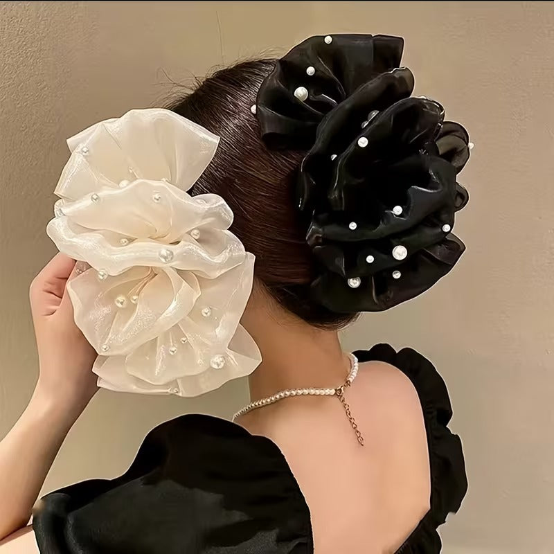 Bubble Mesh Pearl Bow Hair Claw – Elegant Floral Style Claw