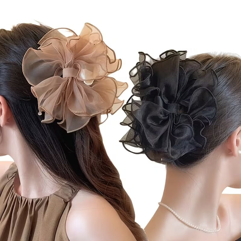 Elegant Ribbon Butterfly Hair Clip – Soft Organza Floral Design