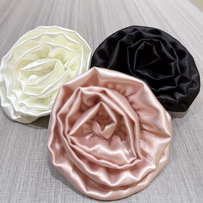 Set of 3 Rose Hair Additions, Satin Flower Hair Scrunchies.