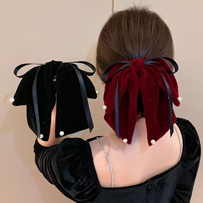 French Vintage Velvet Bow Hair Clip.