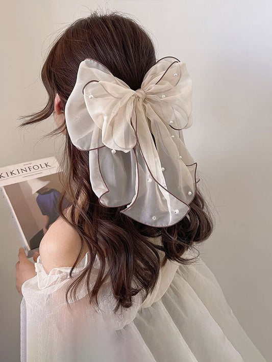 PEARL HAIR BOW CLIP.