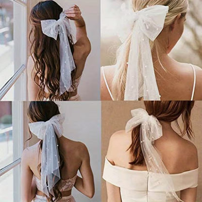 Elegant Bridal Bow Hair Clips with Artificial Pearl.