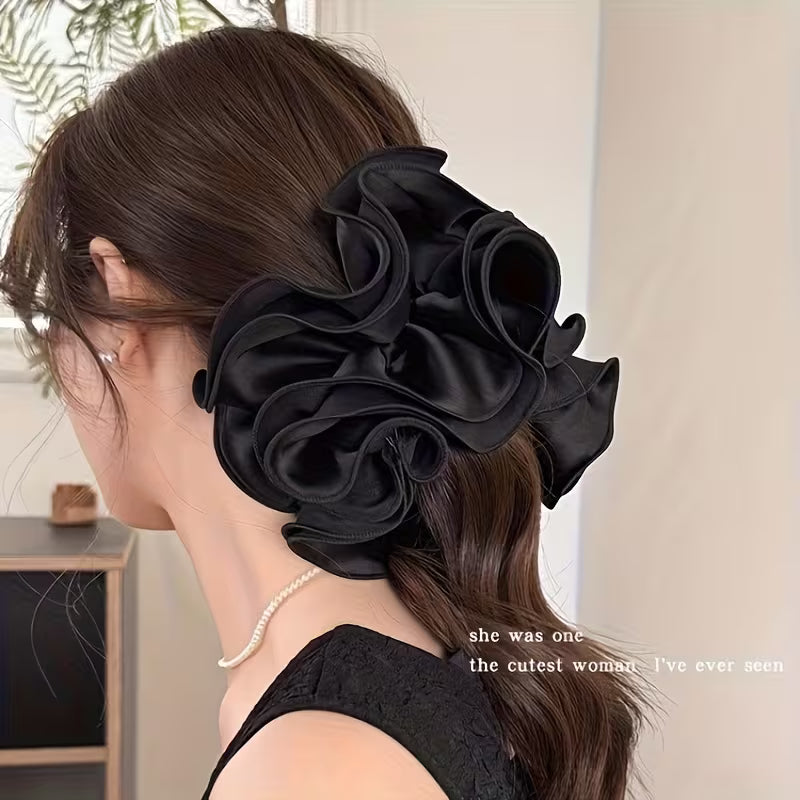 French High-Quality Satin Double-Layer Ruffled Oversized Scrunchie.