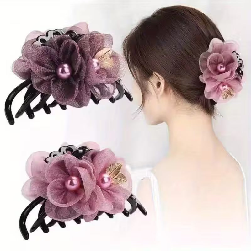 Flower Fabric Hairpin, Korean-Style Hair Claw.