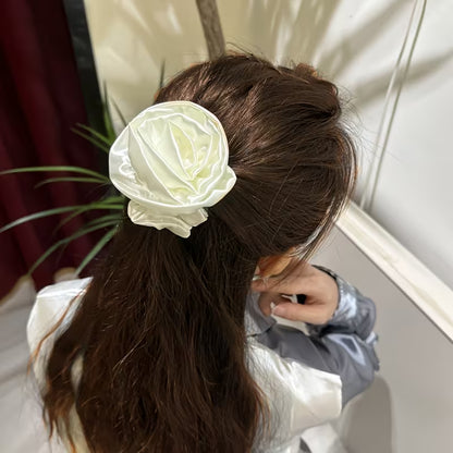 Set of 3 Rose Hair Additions, Satin Flower Hair Scrunchies.