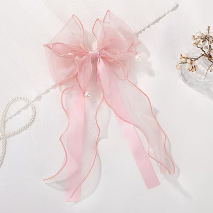1pc of Mesh Large Bow Ponytail Hair clip with Pearl Decoration.