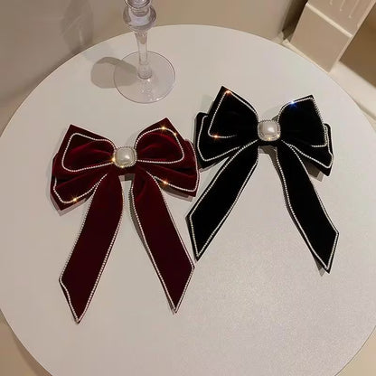 1pc Velvet Rhinestone Bow Hair Clip for Women.