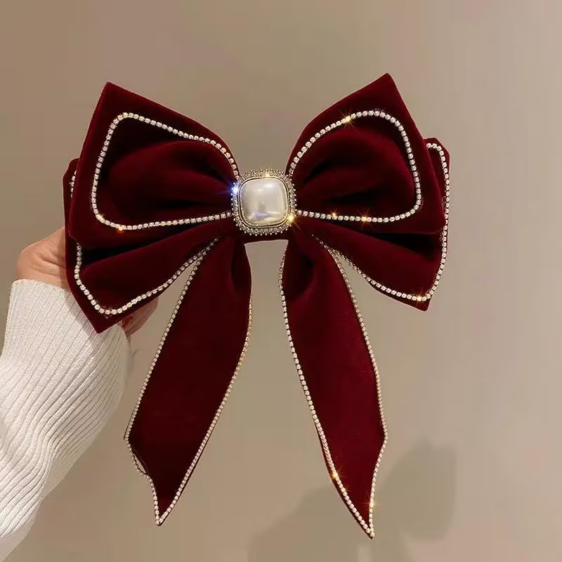 1pc Velvet Rhinestone Bow Hair Clip for Women.