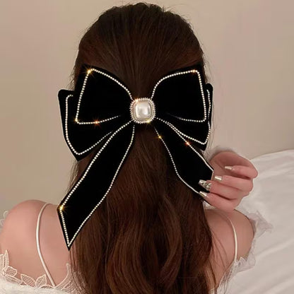 1pc Velvet Rhinestone Bow Hair Clip for Women.