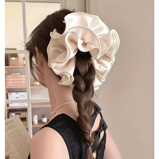 French High-Quality Satin Double-Layer Ruffled Oversized Scrunchie.