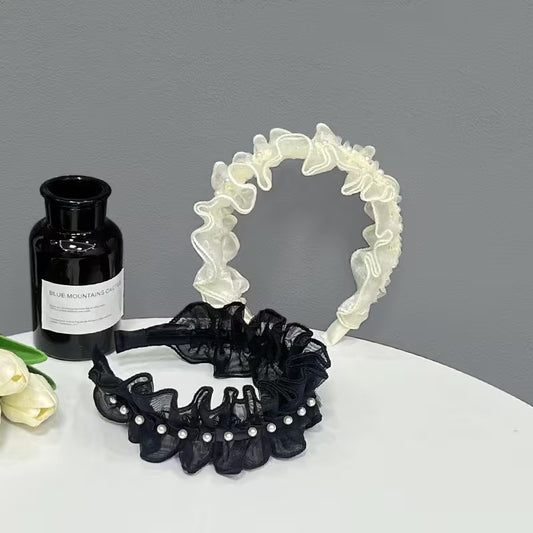 2pcs Elegant High Crown Hairband with Layered Mesh Detail.