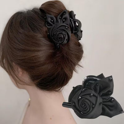 A New Fabric Rose Acrylic Hair Claw, a Stylish Women'S Hair Clip.