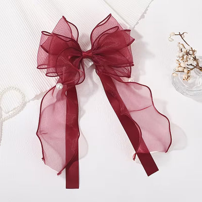 1pc of Mesh Large Bow Ponytail Hair clip with Pearl Decoration.
