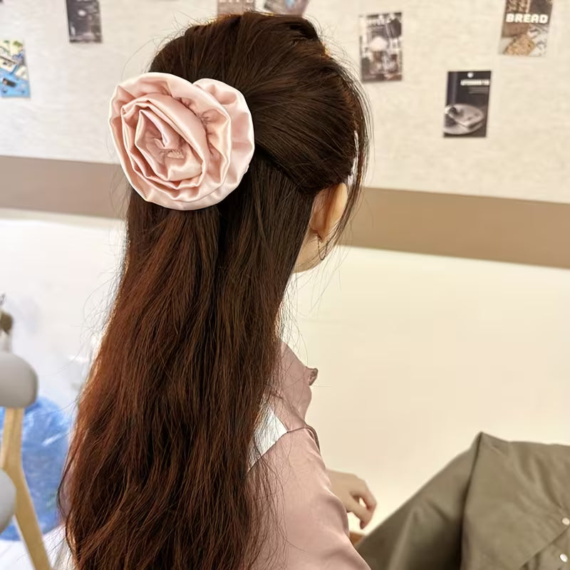 Set of 3 Rose Hair Additions, Satin Flower Hair Scrunchies.