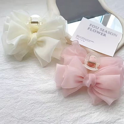 1pc Summer Large Organza Multi-Layer Bow Hair Claw.