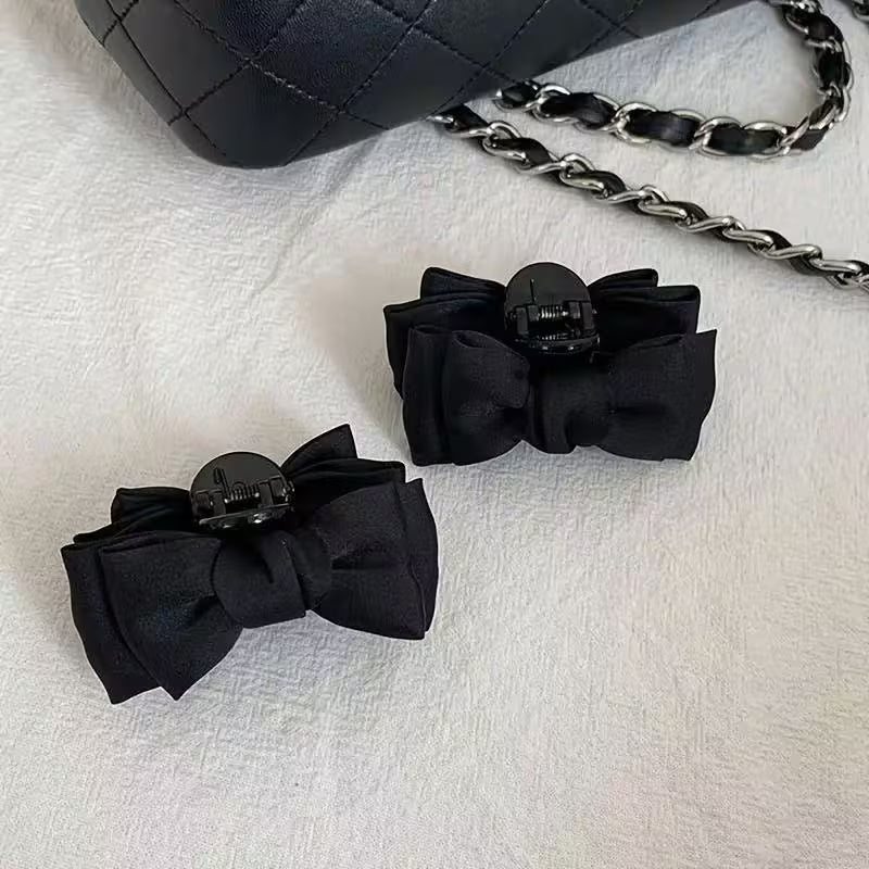 2pcs Women'S Black Bow Hair Clips, Stylish And Sweet Cute Style.