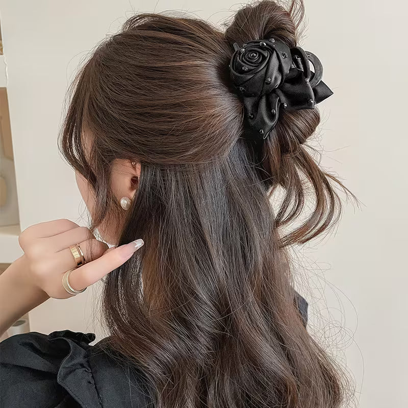 A New Fabric Rose Acrylic Hair Claw, a Stylish Women'S Hair Clip.