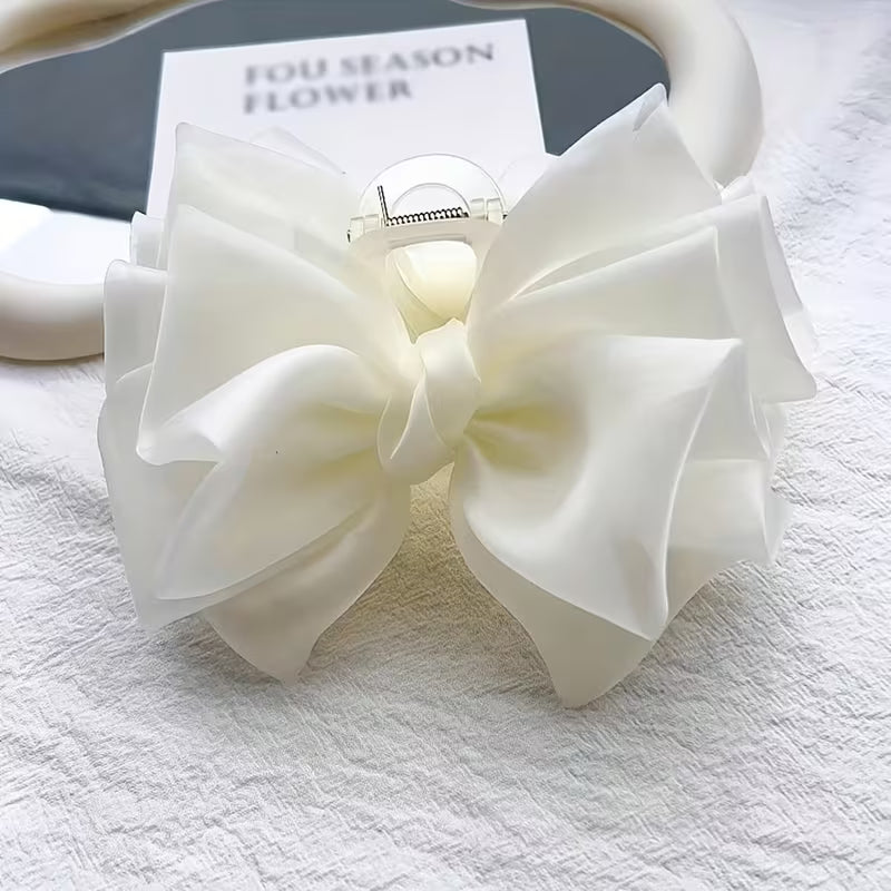 1pc Summer Large Organza Multi-Layer Bow Hair Claw.