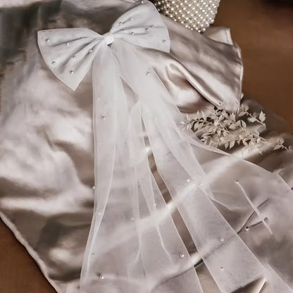 Elegant Bridal Bow Hair Clips with Artificial Pearl.
