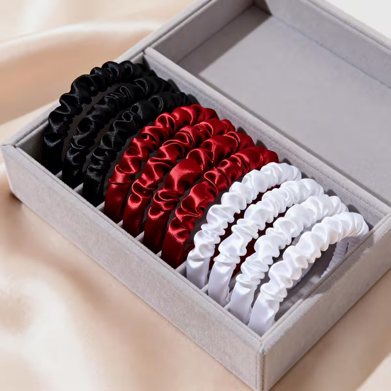 9pcs Black + Red + White Random Colors Small Intestine Hair Scrunchies Set.