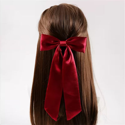 4PCS Elegant Solid-color SILK Bow Hair Clip Set for girls .