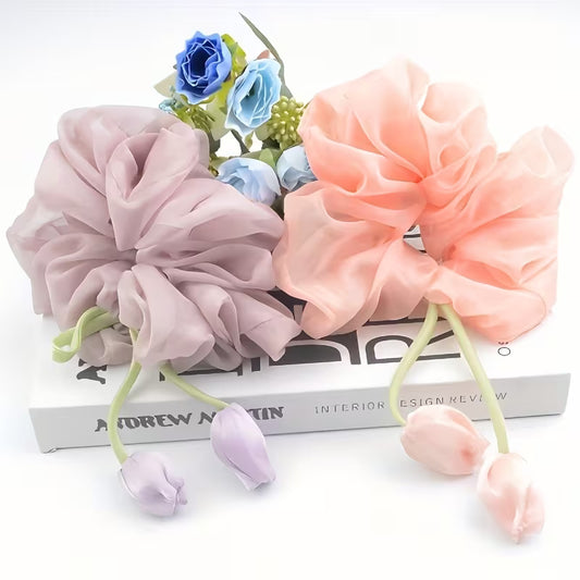5 Pcs Super Elegant Flower Hair Ties, New Summer Hair Bands, Stylish Hair Elastics Scrunchies