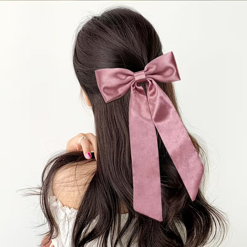 4PCS Elegant Solid-color SILK Bow Hair Clip Set for girls .