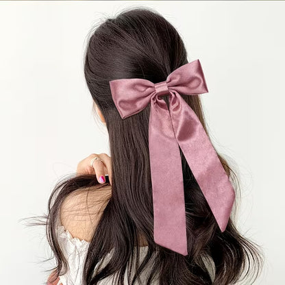 4PCS Elegant Solid-color SILK Bow Hair Clip Set for girls .