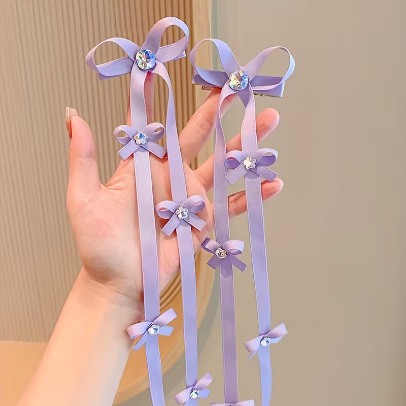 2pcs Purple Polyester Hair Bows Ribbon Bowknot Hair Barrettes clip for girls.