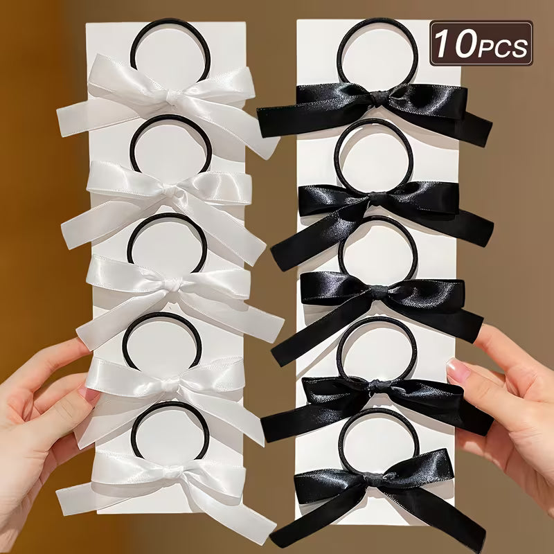 10pcs Girl's Fashion Cute Bow Hair Ties, Perfect for Daily Use.