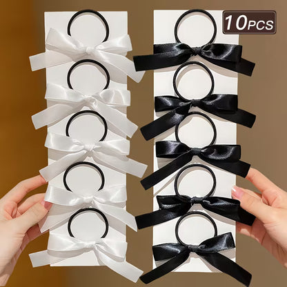 10pcs Girl's Fashion Cute Bow Hair Ties, Perfect for Daily Use.