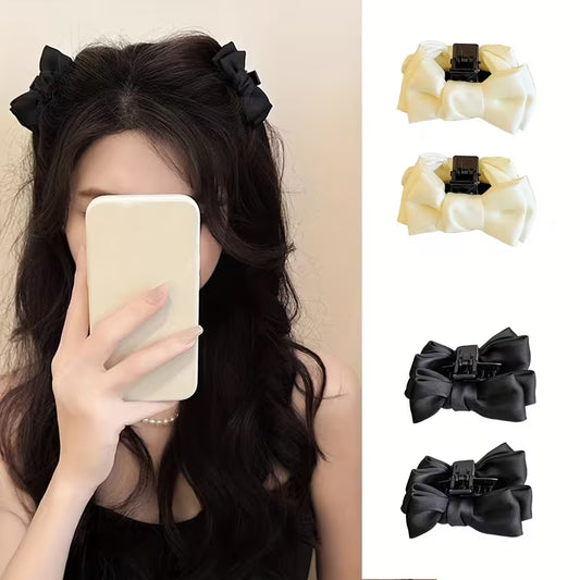 2pcs Women'S Black Bow Hair Clips, Stylish And Sweet Cute Style.