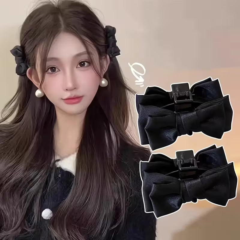2pcs Women'S Black Bow Hair Clips, Stylish And Sweet Cute Style.