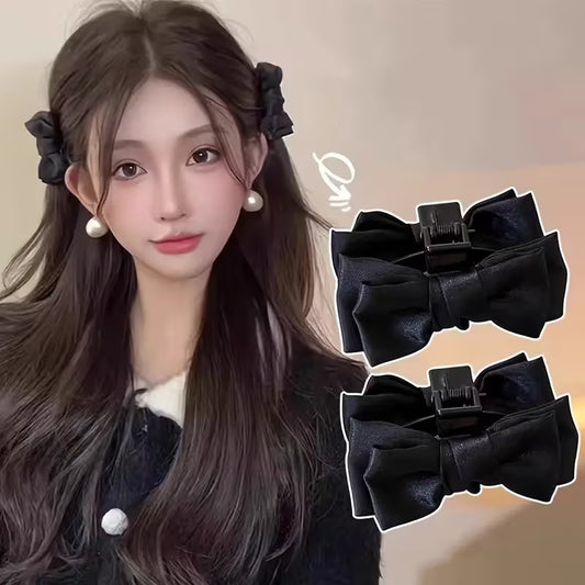 2pcs Women'S Black Bow Hair Clips, Stylish And Sweet Cute Style.