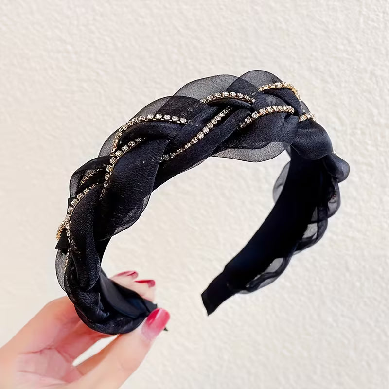 Elegant Rhinestone Braided Headband for Women.