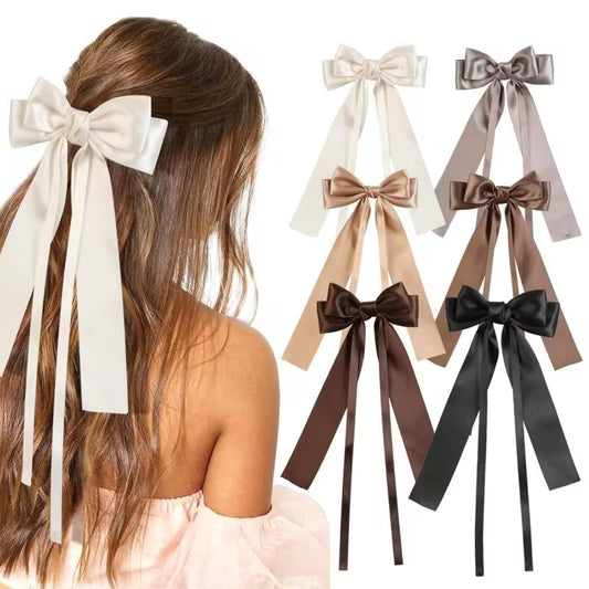 6PCS New Satin Bow Hair Clips, Trendy Minimalist European-Style Hairpins, Cute 's Hair Accessories