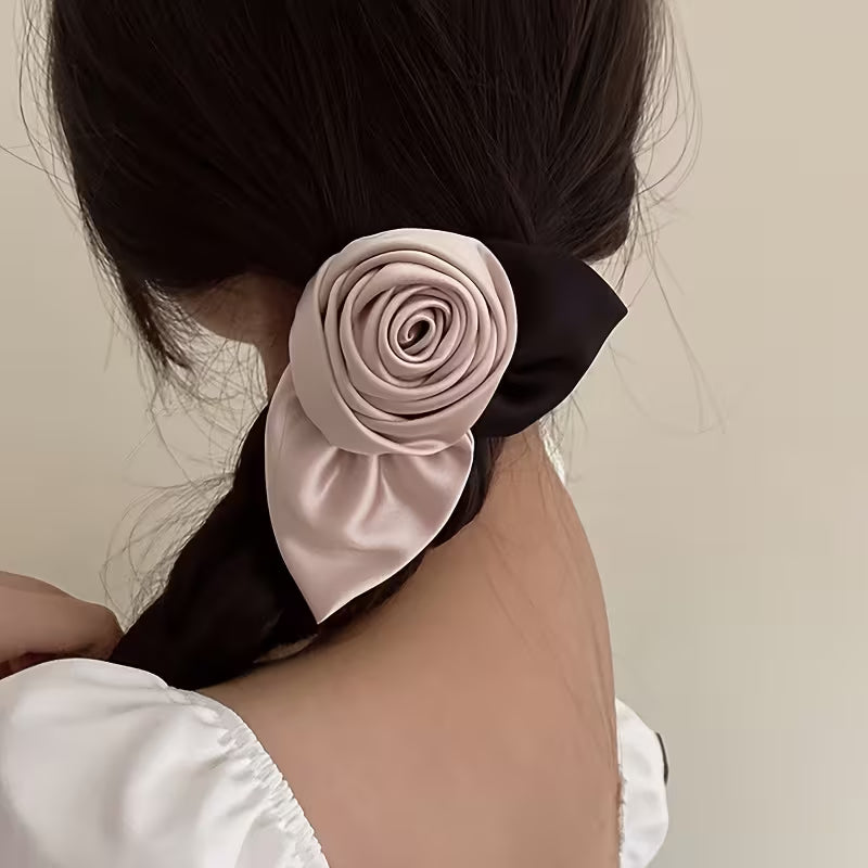 Single Elegant Satin Bow Rose Hair Clip.