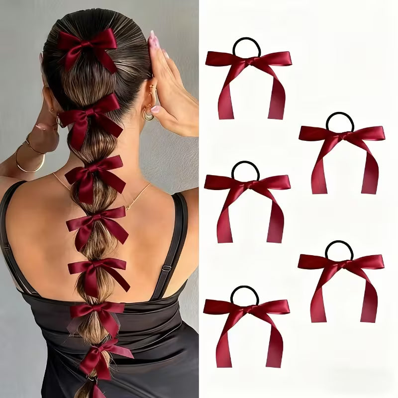 10pcs Girl's Fashion Cute Bow Hair Ties, Perfect for Daily Use.