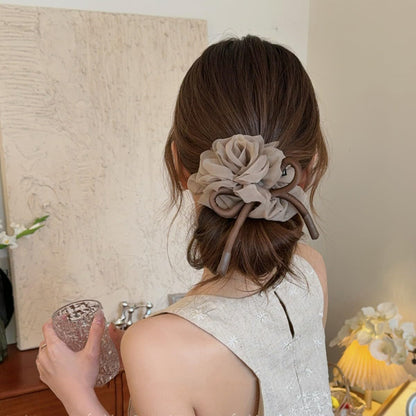 French Style Organza Flower Bow Scrunchie for Women.