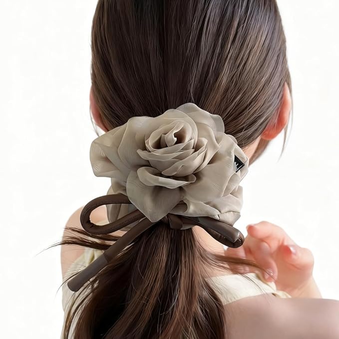 French Style Organza Flower Bow Scrunchie for Women.