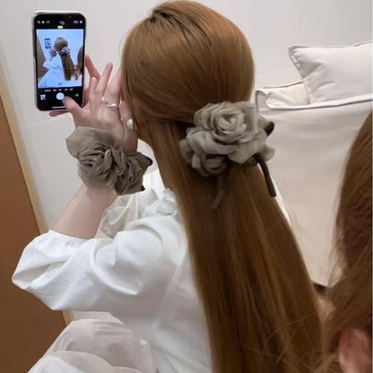 French Style Organza Flower Bow Scrunchie for Women.