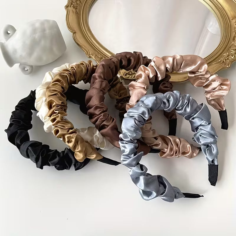 1pc solid color satin simple pleated headband.