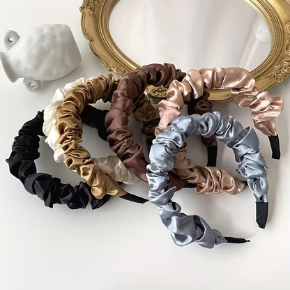 1pc solid color satin simple pleated headband.