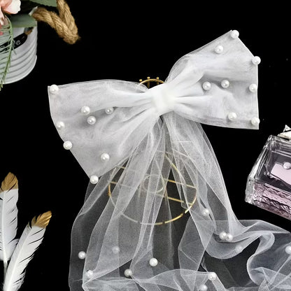 Elegant Bridal Bow Hair Clips with Artificial Pearl.
